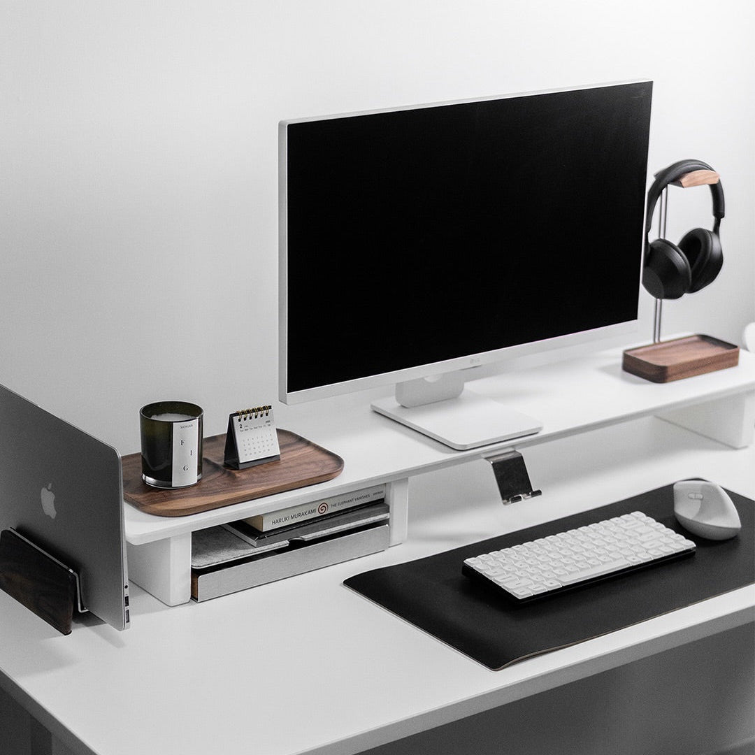 Desk Shelf White Setup Cockpit Dual Monitor Stand Grovemade Balolo